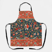 鳥と花ペルシャの青い赤のパターン エプロン (正面)