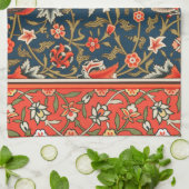 鳥と花ペルシャの青い赤のパターン キッチンタオル (折り畳み)