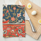 鳥と花ペルシャの青い赤のパターン キッチンタオル (四つ折り)