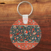 鳥と花ペルシャの青い赤のパターン キーホルダー (正面)