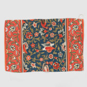 鳥と花ペルシャの青い赤のパターン ゴルフタオル (横)