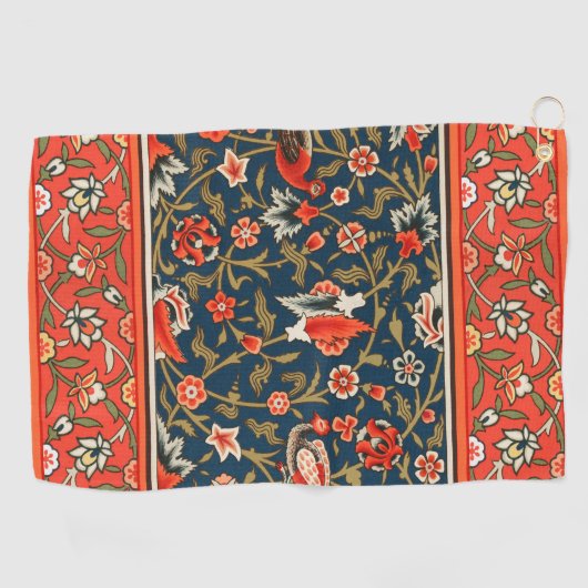 鳥と花ペルシャの青い赤のパターン ゴルフタオル (横)