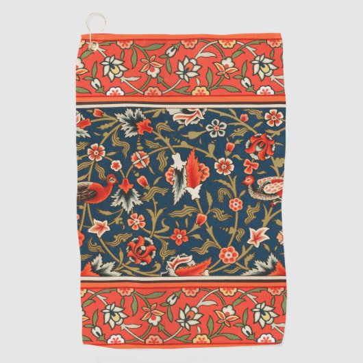 鳥と花ペルシャの青い赤のパターン ゴルフタオル (正面)