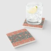 鳥と花ペルシャの青い赤のパターン ストーンコースター (横)