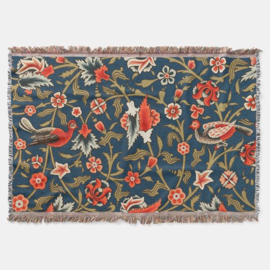 鳥と花ペルシャの青い赤のパターン スローブランケット (正面)