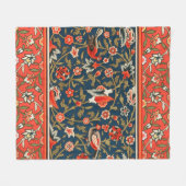 鳥と花ペルシャの青い赤のパターン フリースブランケット (正面(横))