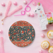 鳥と花ペルシャの青い赤のパターン ペーパープレート (パーティー)