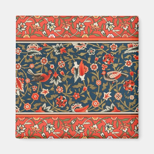 鳥と花ペルシャの青い赤のパターン マグネット (正面)