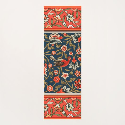 鳥と花ペルシャの青い赤のパターン ヨガマット (裏面)