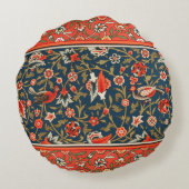 鳥と花ペルシャの青い赤のパターン ラウンドクッション (裏面)