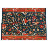 鳥と花ペルシャの青い赤のパターン ラージペーパーバッグ (正面)