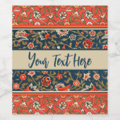 鳥と花ペルシャの青い赤のパターン ワインラベル (シングルラベル)