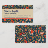 鳥と花ペルシャの青い赤のパターン 名刺 (正面/裏面)