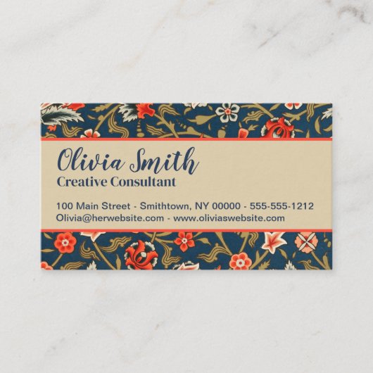 鳥と花ペルシャの青い赤のパターン 名刺 (正面)