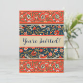 鳥と花ペルシャの青い赤のパターン 招待状 (スタンド正面)