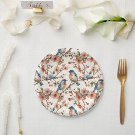 鳥と花ヴィンテージ水色 ペーパープレート