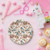 鳥と花ヴィンテージ水色 ペーパープレート (パーティー)