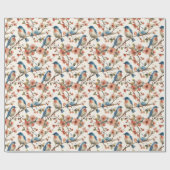 鳥と花ヴィンテージ水色 ラッピングペーパー (フラット)