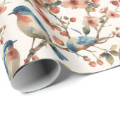 鳥と花ヴィンテージ水色 ラッピングペーパー (ロールコーナー)