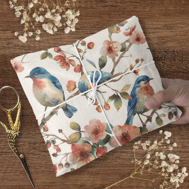 鳥と花ヴィンテージ水色 薄葉紙