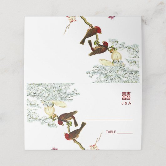 鳥と花中国のの結婚場所+メニューカード プレイスカード (外部開封)