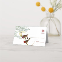 鳥と花中国のの結婚場所+メニューカード