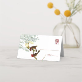 鳥と花中国のの結婚場所+メニューカード プレイスカード