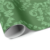 鳥と花瓶のダマスク（ハンターズグリーン） ラッピングペーパー (ロールコーナー)