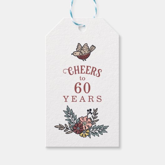 鳥と花誕生日ありがとうメッセージカード ギフトタグ (正面)