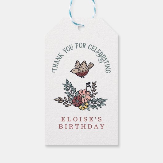 鳥と花誕生日ありがとうメッセージカード ギフトタグ (裏面)