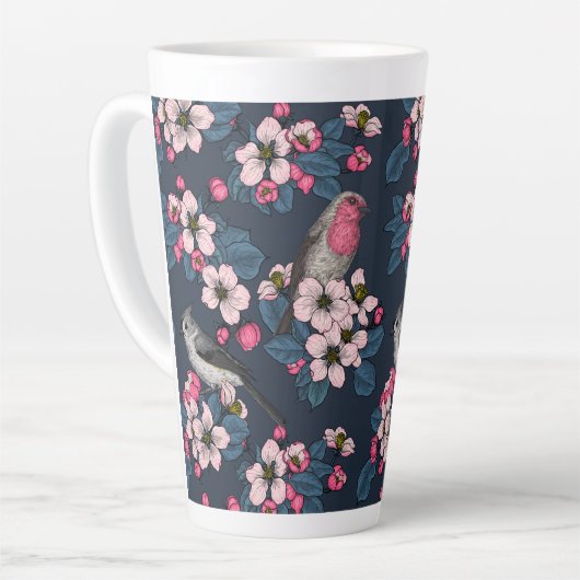 鳥と花 カフェラテマグ (左アングル)