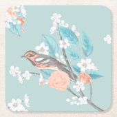 鳥と花 スクエアペーパーコースター (正面)