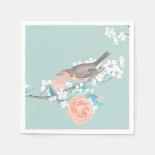 鳥と花 スタンダードカクテルナプキン (正面)