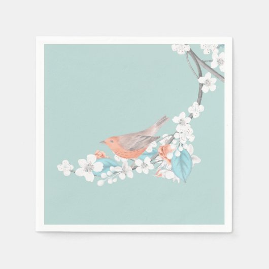 鳥と花 スタンダードカクテルナプキン (正面)
