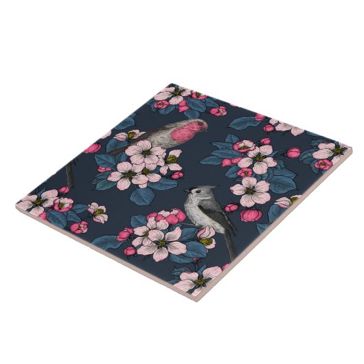 鳥と花 タイル (側面)