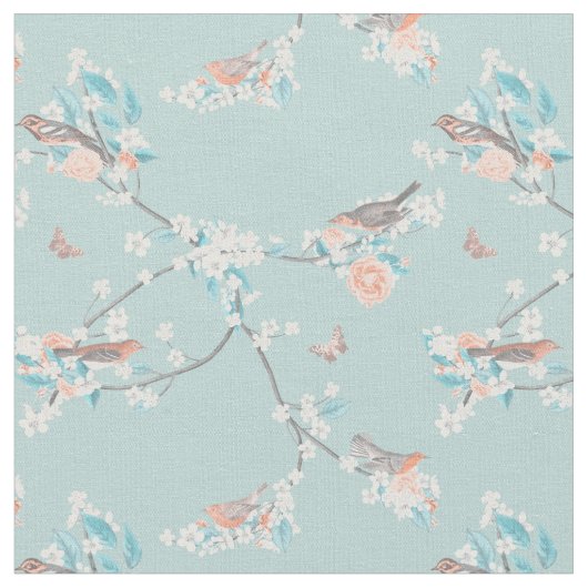 鳥と花 ファブリック (クローズアップ)