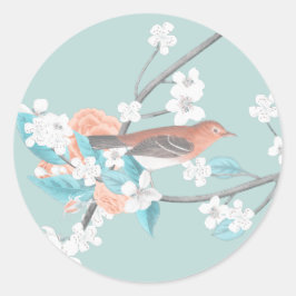 鳥と花 ラウンドシール