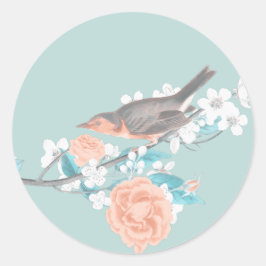 鳥と花 ラウンドシール