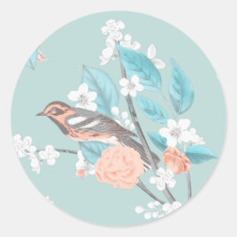 鳥と花 ラウンドシール