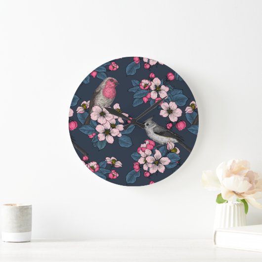 鳥と花 ラージ壁時計 (ホーム)