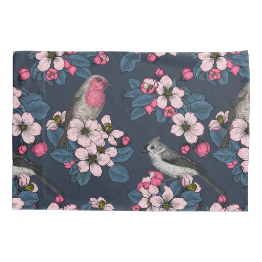鳥と花 枕カバー (裏面-左)