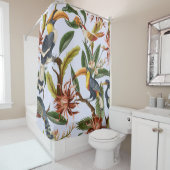 鳥と花：熱帯のヴィンテージパターン。 シャワーカーテン (インサイチュ)