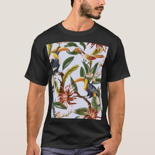 鳥と花：熱帯のヴィンテージパターン。 Tシャツ (正面)