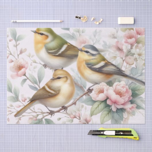 鳥と花 薄葉紙 (クラフト)