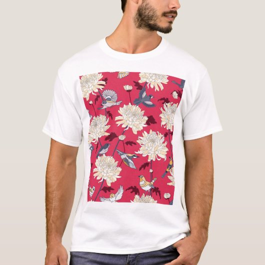 鳥と菊:フローラヴィンテージ Tシャツ (正面)