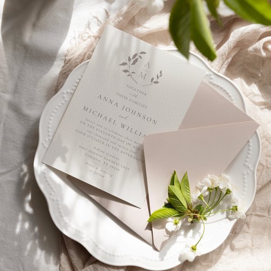 鳥と葉のロマンチック結婚式招待状 招待状