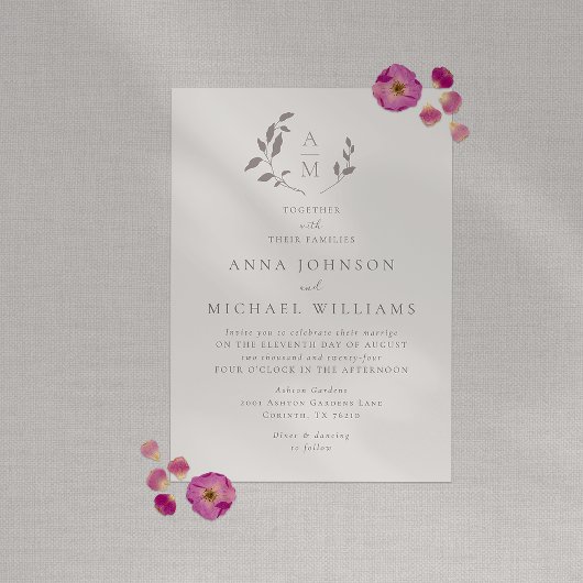 鳥と葉のロマンチック結婚式招待状 招待状