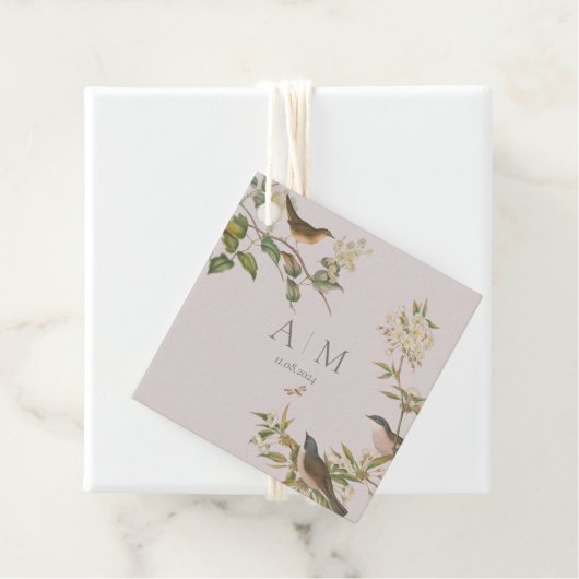 鳥と葉結婚式の引き出物、ロマンチックなラベル フェイバータグ (インサイチュ)