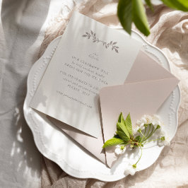 鳥と葉詳細、ベージュ色の結婚フラットカード