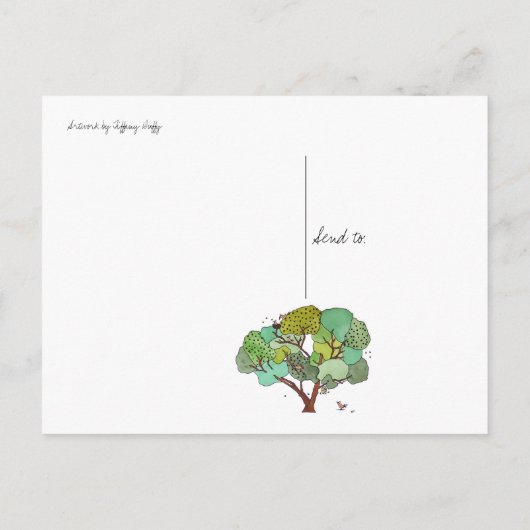 鳥と蜂のいる木の感謝メッセージ ポストカード (裏面)